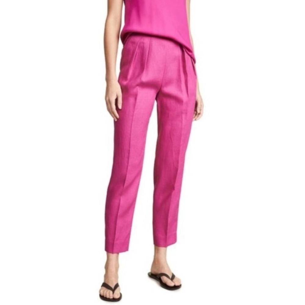 Theory Pleated Pant in Pure Linen Pop Fuchsia Pink size 12